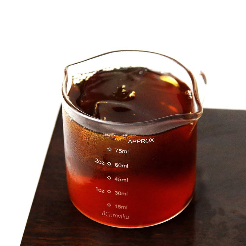 [Australia - AusPower] - 2 Pack Double Spouts Measuring Triple Pitcher Milk Cup 75ML Espresso Shot Glasses Parts Clear Glass 2 