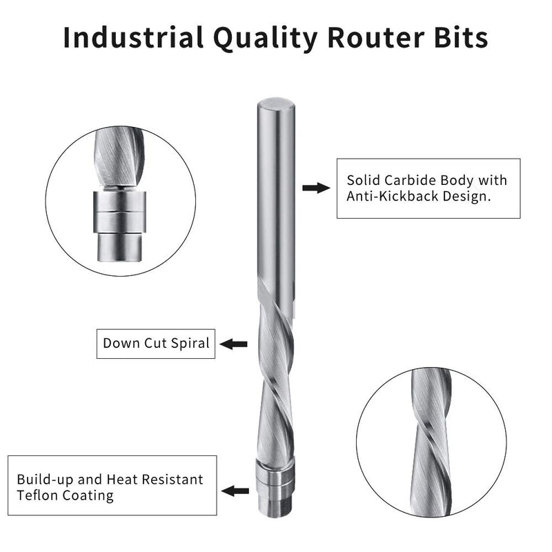 [Australia - AusPower] - Spiral Flush-Trim Router Bits，Solid Carbide Flush Trim Router Bit 1/4-Inch Shank Spiral Flush Trim Down Cut from TACKPRO 1/4" Shank Down-Cut 