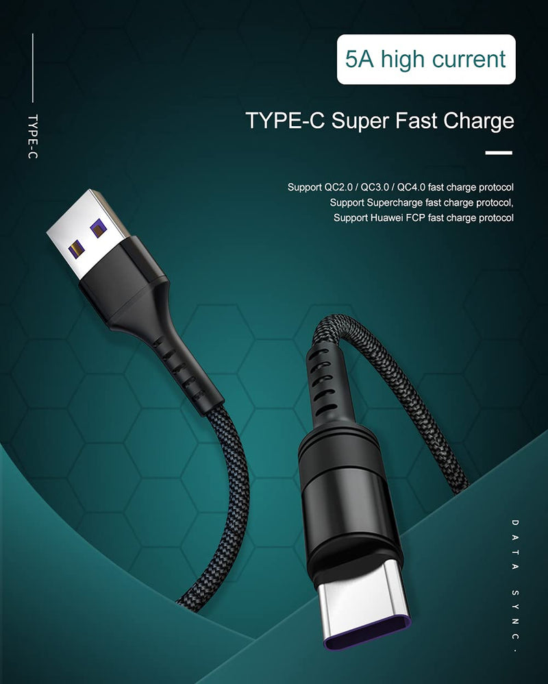 [Australia - AusPower] - USB Type C Cable 5A Fast Charging [2-Pack 6.6ft], Fghdes USB-A to USB-C Charge Cord Braided Compatible with for Motorola Moto G Stylus/G Power/G Play/Edge Plus USB C Charging Cable (Black) Black 