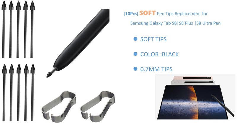 [Australia - AusPower] - [10Pcs] OEM Tab S8 Soft Tips,Nibs [0.7mm] Replacement for Samsung Galaxy Tab S8/S8 Plus/S8 Ultra Stylus S Pen with Tools (S8/S8Plus/S8 Ultra Black) S8/S8 Plus/S8 Ultra Black 