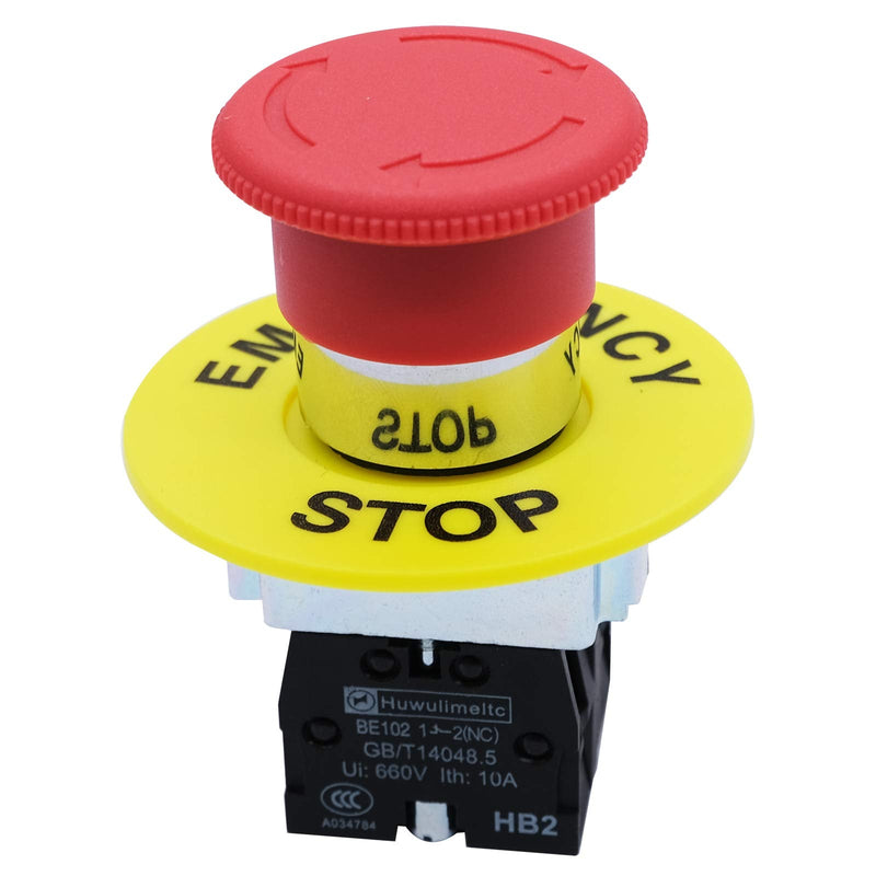 [Australia - AusPower] - mxuteuk 2NC 22mm Emergency Stop Push Button Switch Red Mushroom Equipment e Stop Shut Off Switch AC 660V 10A HB2-BS544 2 NC 