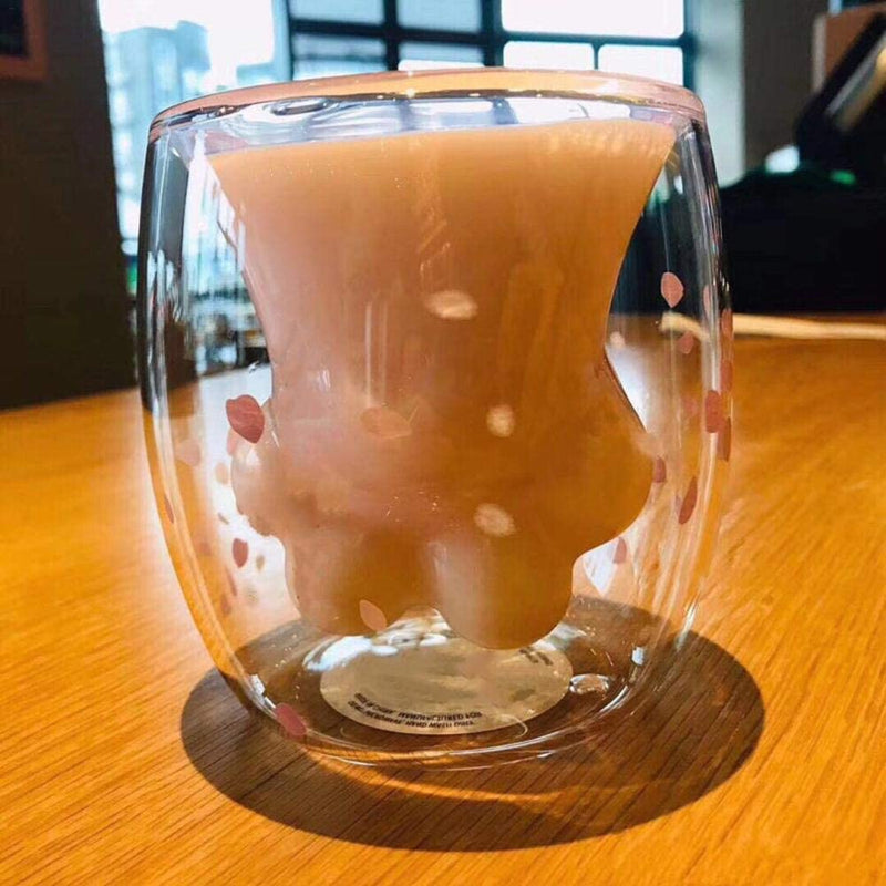 [Australia - AusPower] - Jsacemxi Sakura Coffee Mug Double Wall Glass Cup Cat Claw Cup Heat-Resistant Handmade Creative Milk Mug Tea Whiskey Cup (Cat Paws) (Cute cups) 