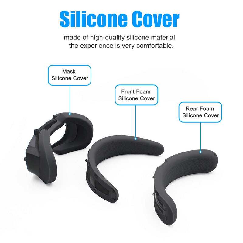 [Australia - AusPower] - AMVR VR Mask Silicone Protective Cover & Front Foam and Rear Foam Silicone Cover Suit Set for Oculus Rift S Headset Sweatproof Waterproof Anti-Dirty Replacement Face Pads Accessories (Black) Black 