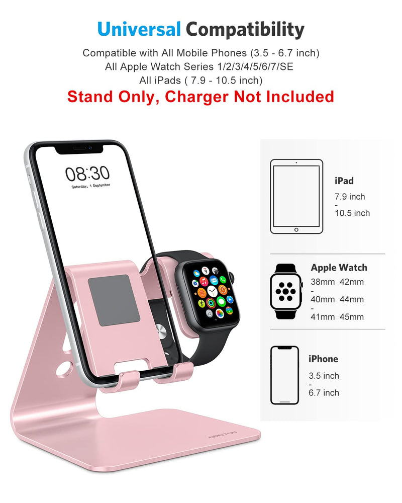 [Australia - AusPower] - Apple Watch Stand, OMOTON 2 in 1 Universal Desktop Stand Holder for iPhone and Apple Watch Series 7/6/5/4/3/2/1 and Apple Watch SE (Both 38mm/40mm/42mm/44mm) (Rose Gold) Rose Gold 
