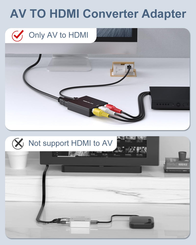 [Australia - AusPower] - Uzifhdhi RCA to HDMI Adapter Converter, Mini AV to HDMI Converter Supports PAL/NTSC for PS2/VHS/VCR/Blue-Ray DVD ect. 