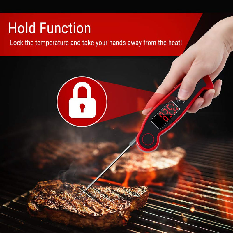 [Australia - AusPower] - ThermoPro TP19 Waterproof Digital Meat Thermometer for Grilling with Ambidextrous Backlit & Thermocouple Instant Read Thermometer Kitchen Cooking Food Thermometer for Candy Water Oil BBQ Grill Smoker Classic-red 