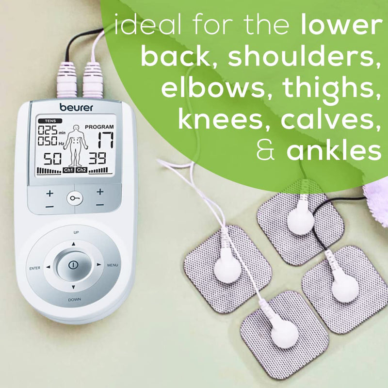 [Australia - AusPower] - Beurer TENS Unit Muscle Stimulator for Pain Relief - TENS Machine with Adjustable Intensity Levels - Electronic Muscle Stimulator with TENS Unit Pads, EM44 