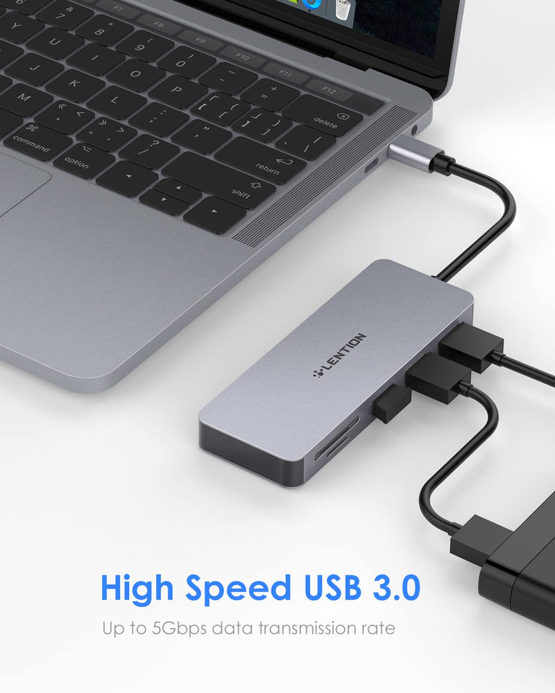 [Australia - AusPower] - LENTION USB C Hub with 3 USB 3.0, SD/Micro SD Card Reader & Charging Compatible 2022-2016 MacBook Pro, New Mac Air/iPad/Surface/More, Stable Driver Certified Adapter (CB-C16s, Space Gray) 