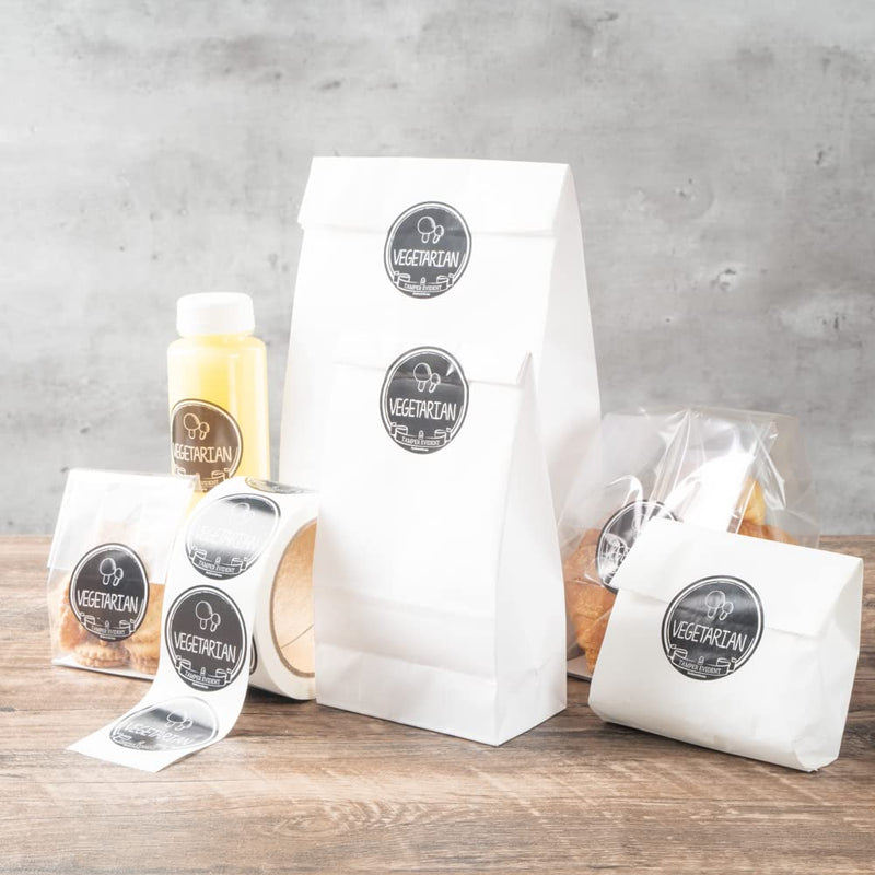 [Australia - AusPower] - Label Tek 2 Inch Tamper-Evident Stickers For Vegetarian Food, 500 Rolled Tamper Seal Stickers - Chalkboard Design, For Safe Food Delivery, Black With White Font Plastic To Go Stickers 