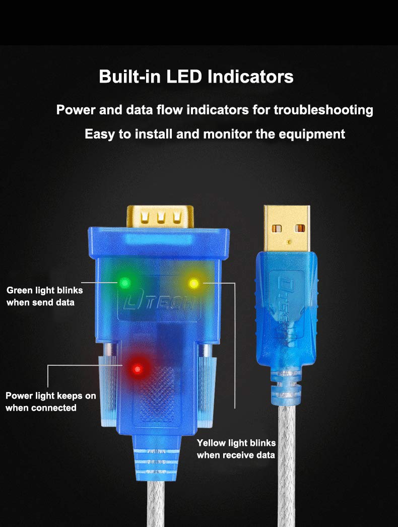 [Australia - AusPower] - DTECH FTDI USB to Serial Adapter Cable RS232 DB9 Male Port FT232RL Chipset Supports Windows 11 10 8 7 and Mac Linux (1.5 Feet) 1.5ft 