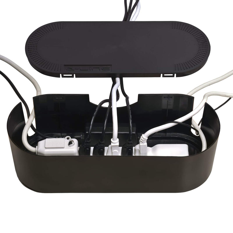 [Australia - AusPower] - D-Line Cable Management Box, Cord Organizer Box to Hide & Conceal Power Strips, Desk Cable Management Solution, Made from Electrically Safe ABS Material - 16.5" (L) x 6.5" (W) 5.25" (H) - Black Large 
