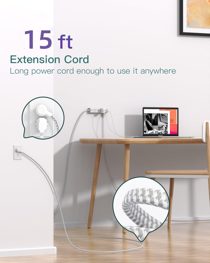 [Australia - AusPower] - 15FT Extension Cord - Power Strip Surge Protector, Long Cord with 12 Widely AC Outlets 3 USB, Flat Plug Extension Cord, Wall Mount, Desk Charging Station for Office Home College Dorm Room Essentials 15 FT 