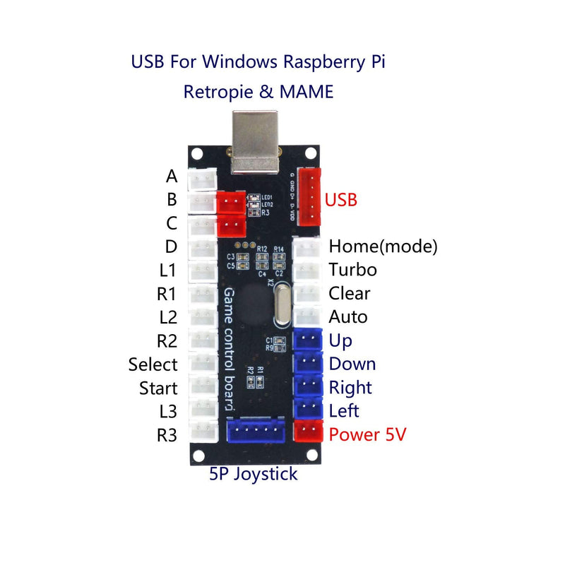 [Australia - AusPower] - SJ@JX Arcade Game Controller USB Encoder Zero Delay 2 Player to Joystick Button for PC MAME Raspberry Pi Retro HAPP 