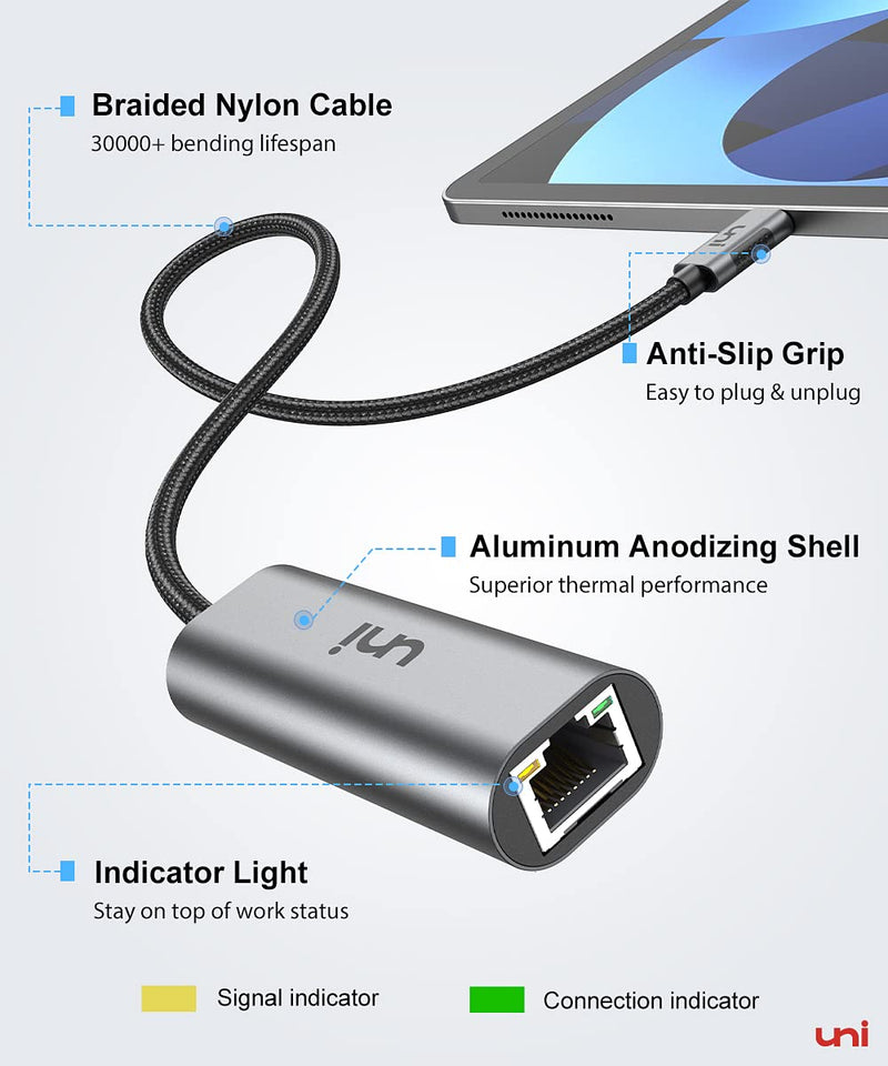 [Australia - AusPower] - uni USB-C to Ethernet Adapter 2.5 Gigabit, Blazing Fast Network Adapter 2.5G (Thunderbolt 4/3 Compatible), Sturdy Aluminum USB 4 to RJ45 Adapter, for MacBook Pro/Air, Laptops, PC, and More 