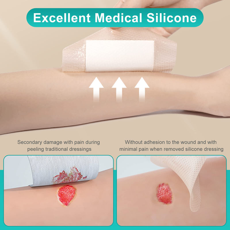 [Australia - AusPower] - Dimora Silicone Foam Dressing with Border Adhesive 4"x4" Waterproof Wound Dressing Bandage for Wound Care 10 Pack 4x4 Inch (Pack of 10) 