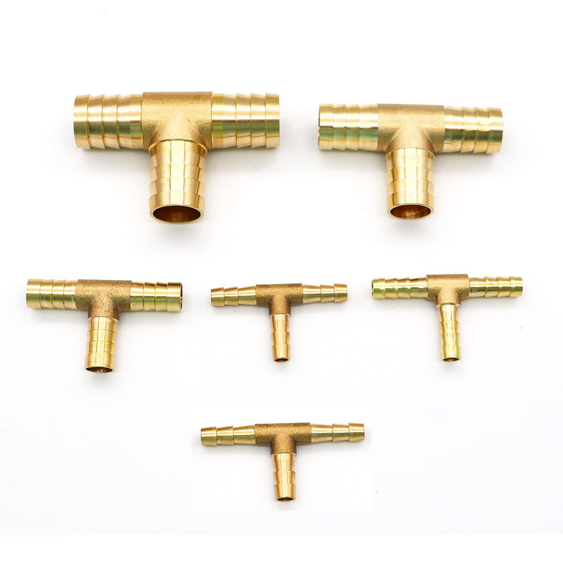 [Australia - AusPower] - Tnuocke 3pcs 3/8" Brass Tee Barb Fittings,3 Way Union Intersection Fitting T Shape Barbed Splitter Fitting Splicer with Hose Clamps for Water Fuel Air H-058-3/8 Tee-3/8-3PCS 