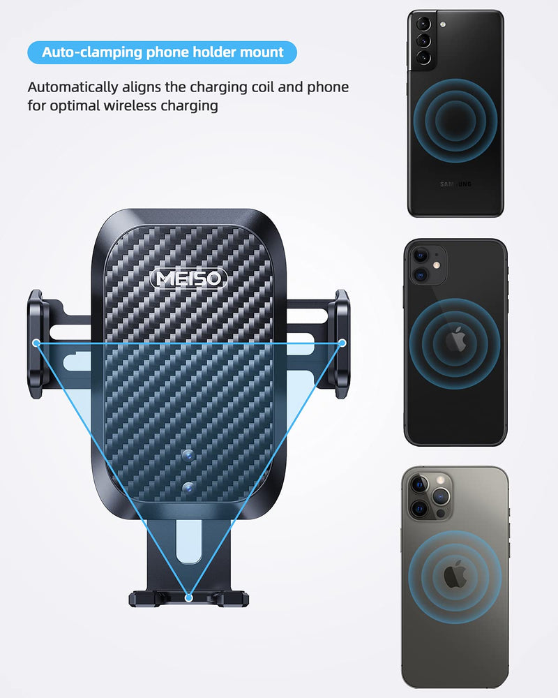 [Australia - AusPower] - MEISO Wireless Car Charger Mount, 15W/10W/7.5W Qi Fast Charging Auto-Clamping Car Mount, Auto Sense Car Phone Holder, Air Vent Phone Cradle for iPhone 13/12/11/XS/XR, Samsung Galaxy S21/S20/S10/S9 