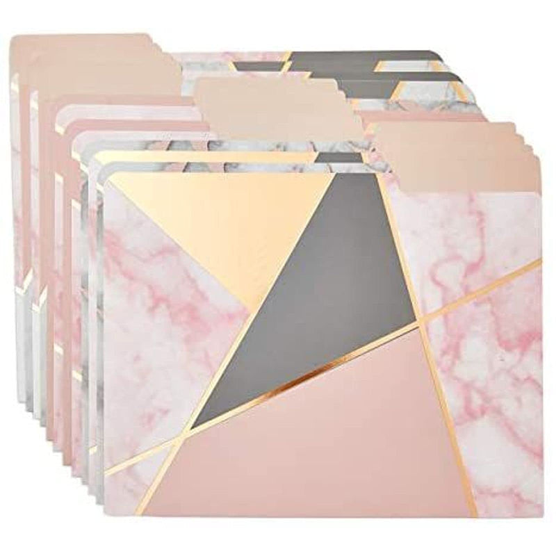 [Australia - AusPower] - Geometric Marble File Folders, Rose Gold Office Supplies (Letter Size, 12 Pack) 