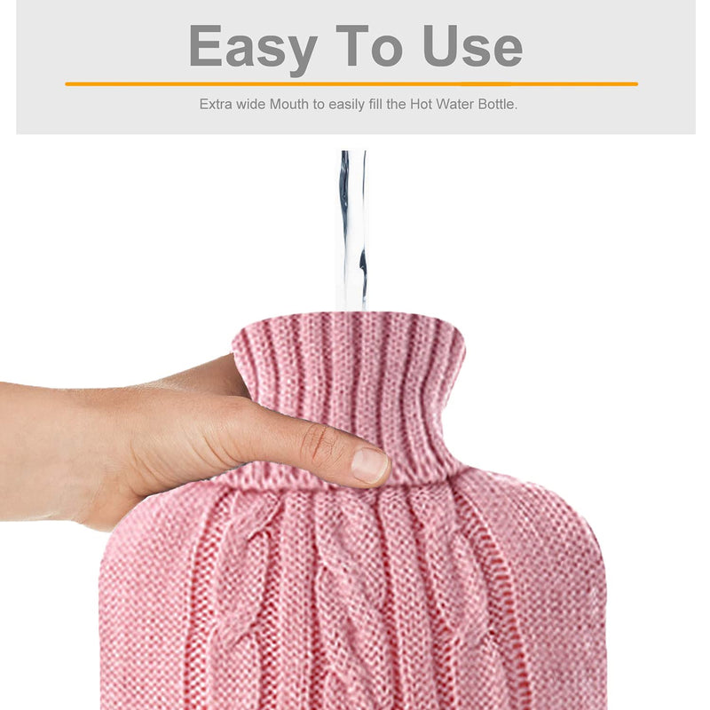 [Australia - AusPower] - OliviaLiving Classic Transparent Hot Water Bottle 2 Liter with Knit Cover - Great for Cramps, Pain Relief & Cozy Nights - Water Heating Pad - Feet & Bed Warmer for Adults Pink 