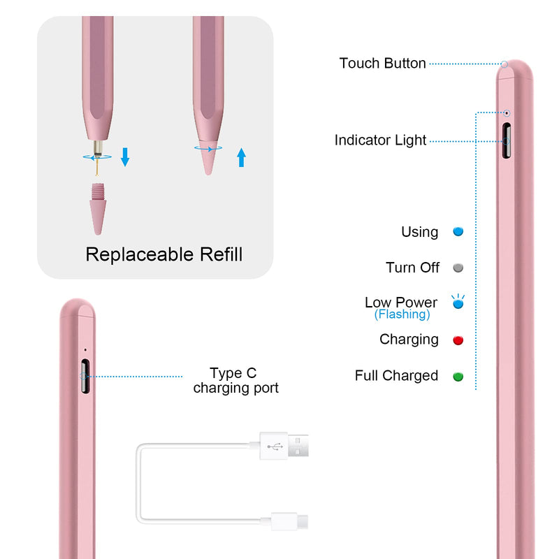 [Australia - AusPower] - Pencil Stylus for Newest iPad 9th Generation，Palm Rejection Stylus Pen Compatible with iPad Pro 11 inch/iPad Pro 12.9 inch 3rd 4th 5th Gen/iPad 8th 7th Gen/iPad Mini 6th Gen/iPad Air 5th Gen (Pink) Pink 