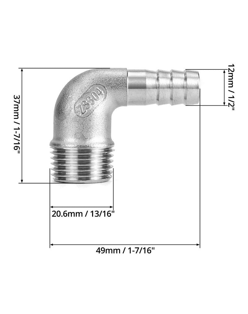 [Australia - AusPower] - QWORK 90 Degree Barb Fitting, 1/2" Hose Barb x 1/2" Male NPT 2 Pack Stainless Steel Elbow Fitting 
