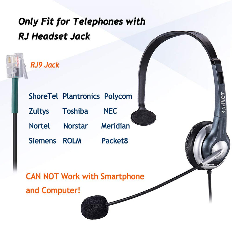 [Australia - AusPower] - Callez C300A2 Wired Telephone Headset Mono, Call Center RJ Headphones with Noise Canceling Mic Compatible with ShoreTel 480 Plantronics T10 Polycom Zultys Toshiba NEC DT300 Siemens Landline Deskphones 