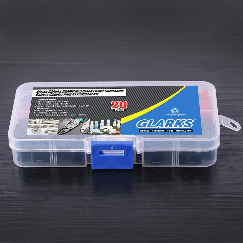 [Australia - AusPower] - Glarks 20 Pair 30AMP Quick Disconnect Power Terminals Connectors, Red Black Quick Connect Battery Connector Modular Power Connectors Set 