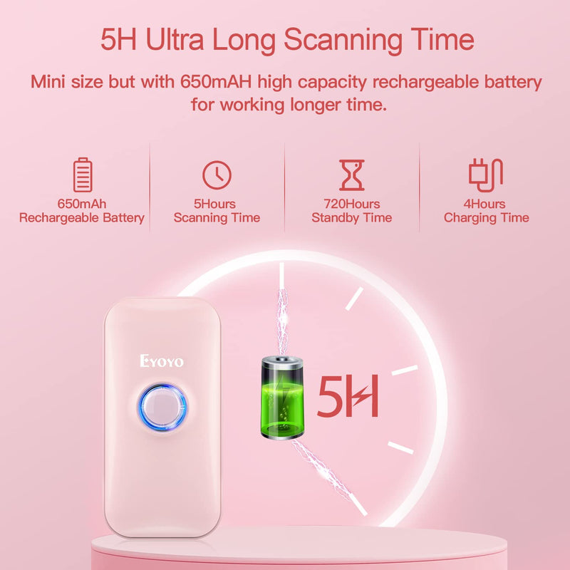 [Australia - AusPower] - Eyoyo Mini 1D Bluetooth Barcode Scanner, 3-in-1 Bluetooth & USB Wired & 2.4G Wireless Barcode Reader Portable Bar Code Scanning Work with Windows, Android, iOS, Tablets or Computers(Pink) Pink 