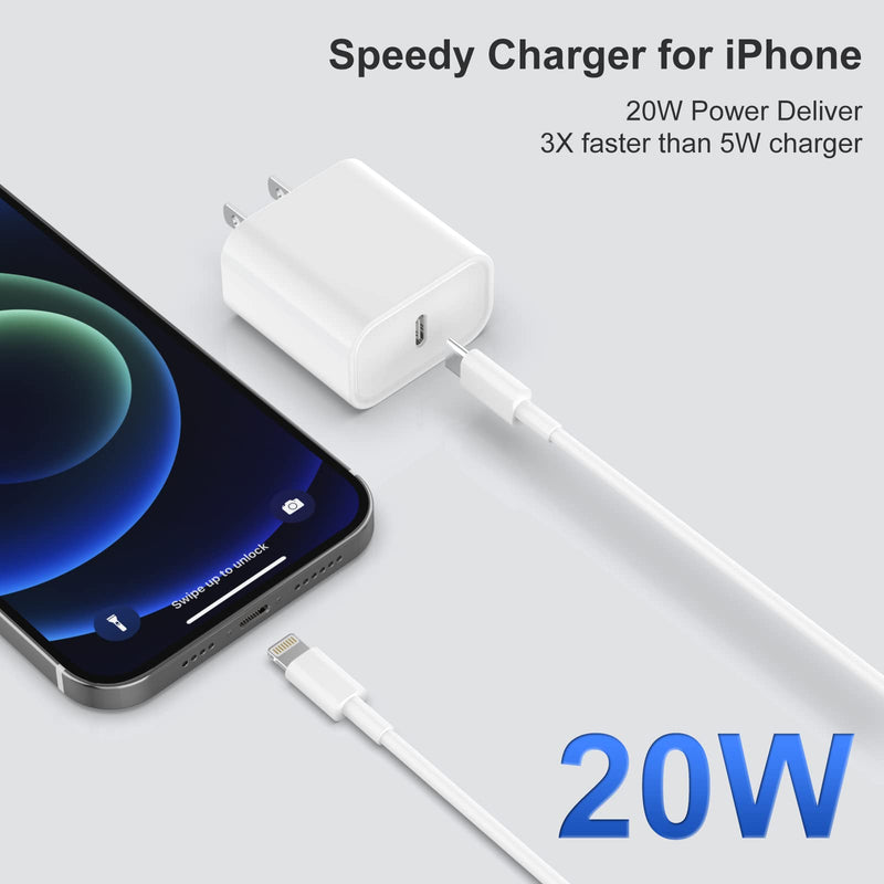 [Australia - AusPower] - iPhone Charger [Apple MFi Certified] 2 Pack 20W PD USB C Wall Fast Charger Adapter with 2 Pack 6FT Type C to Lightning Cable Compatible with iPhone 14 13 12 11 Pro Max XR XS X,iPad White 