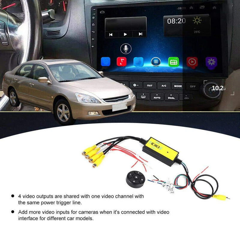 [Australia - AusPower] - Qiilu Car Backup Camera Splitter Switch, Intelligent Car Video Switcher Converter 4 Input 1 Output Switch Video System Auto Parts 