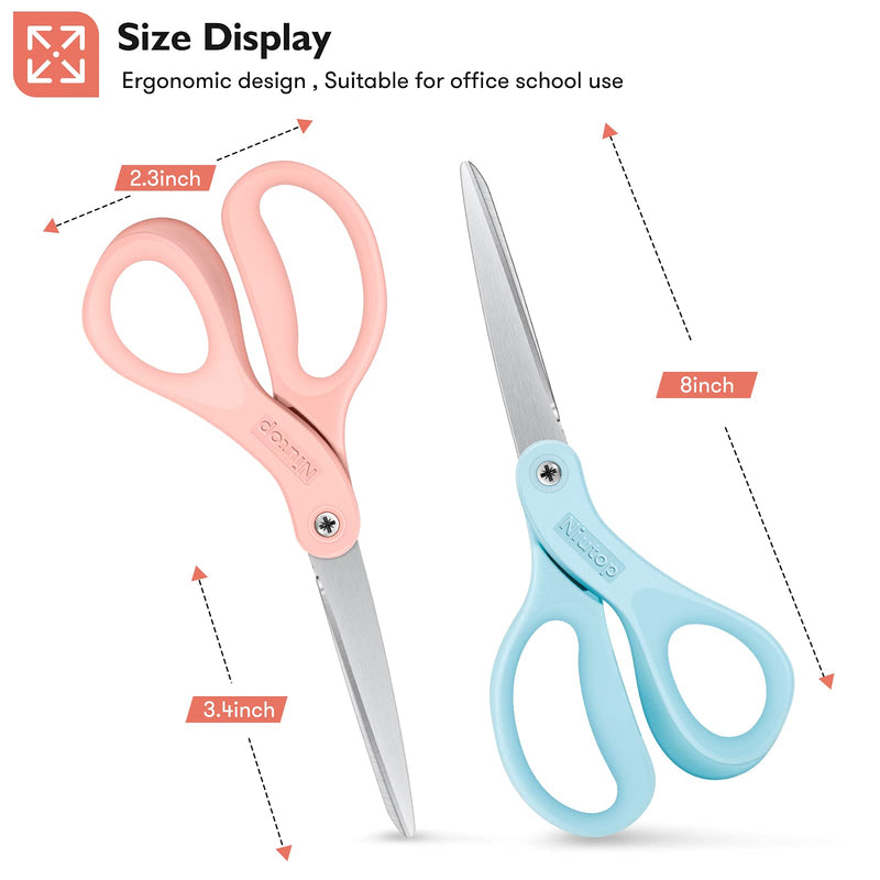 [Australia - AusPower] - Scissors, Niutop 8" All Purpose Scissors Ergonomic Comfort Grip Craft Shears Sharp Scissors for Office Home Household Sewing High/Middle School Students Supplies, Pastel Pink/Blue/Green, 3-Pack 