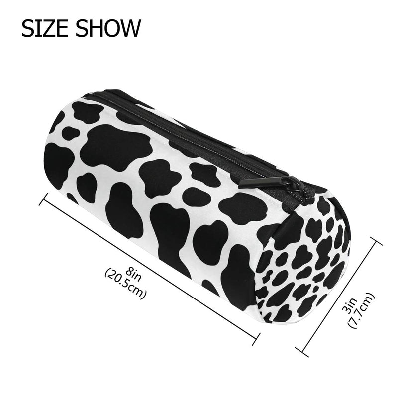 [Australia - AusPower] - Zipper Pencil Case Cow White Black Spot Pattern Roll Pencil Pen Bag Holder Makeup Pouch Bag 