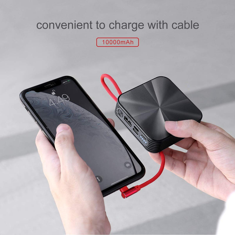 [Australia - AusPower] - KONFULON Portable Charger 10000mAh Power Bank, iPhone Charger,Ultra Compact Backup Battery with Built in Cable Compatible with iPhone 11/XS/XR/X/8/8P/7/6/6S black 