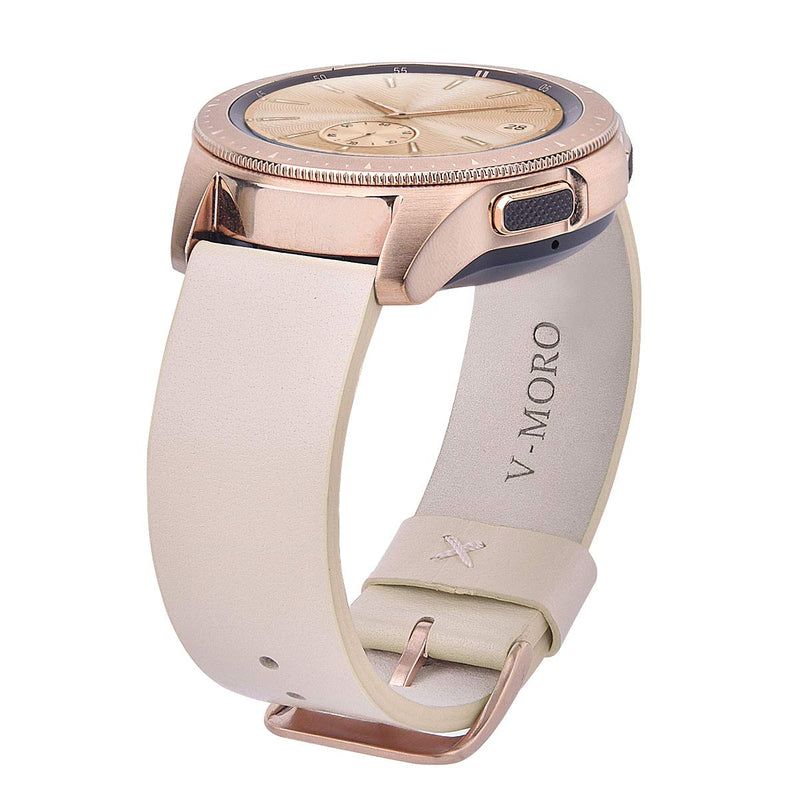[Australia - AusPower] - V-MORO Leather Strap Compatible with Galaxy Watch4 Bands 40mm 44mm/Galaxy Watch 42mm Band with Rose Gold Stainless Steel Buckle Replacement for Galaxy Watch 4 classic 42mm 46mm/Active 2 40mm 44mm Cream Beige 
