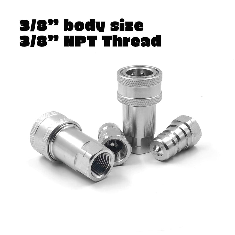 [Australia - AusPower] - 2 Sets 3/8" NPT Thread ISO7241-1A Hydraulic Quick Disconnect Coupler Set with Dust Caps 