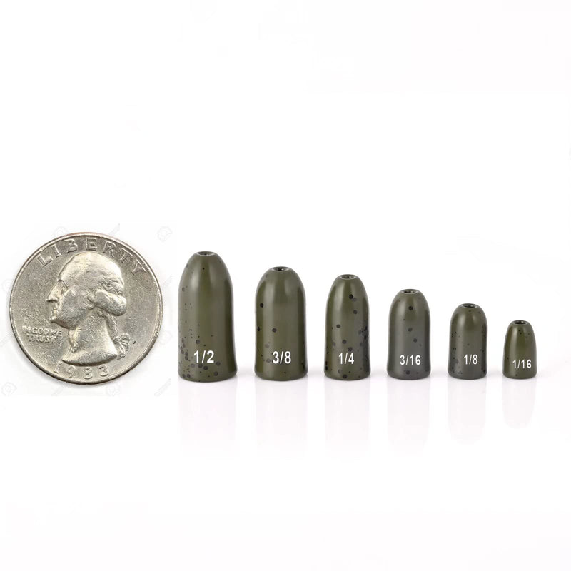 [Australia - AusPower] - Fishfun 12 Pack Tungsten Bullet Fishing Weights, Insert Free Worm Sinkers, 1/8 3/16 1/4 3/8 1/2 oz Green Pumpkin 1/4 oz 