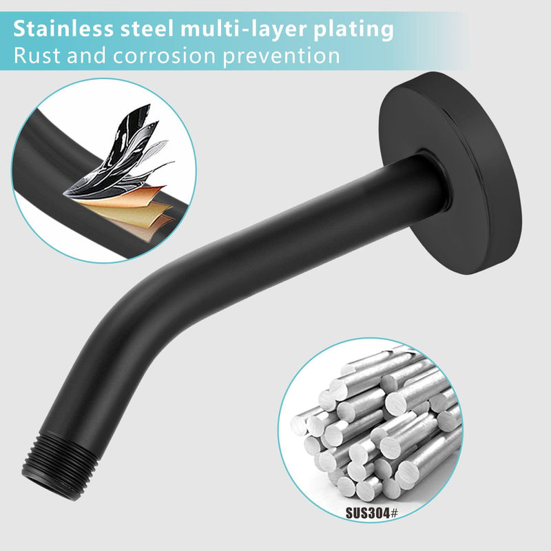 [Australia - AusPower] - Nuodan Shower Arm with Flange, 8 Inches Wall Mount Replacement Shower Head Arm For Fixed Shower Head and Handheld Showerhead, Matte Black 8 Inch 