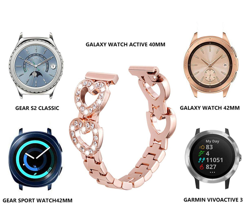 [Australia - AusPower] - SHGM Strap Compatible with Galaxy Watch 41mm Band/Active 2 Band 40mm 44mm/Samsung Galaxy Watch 42mm Bands/Gear Sport/Gear S2 watch Band Bling Crystal Stainless Steel Metal Replacement 20mm Bracelet Rose gold 
