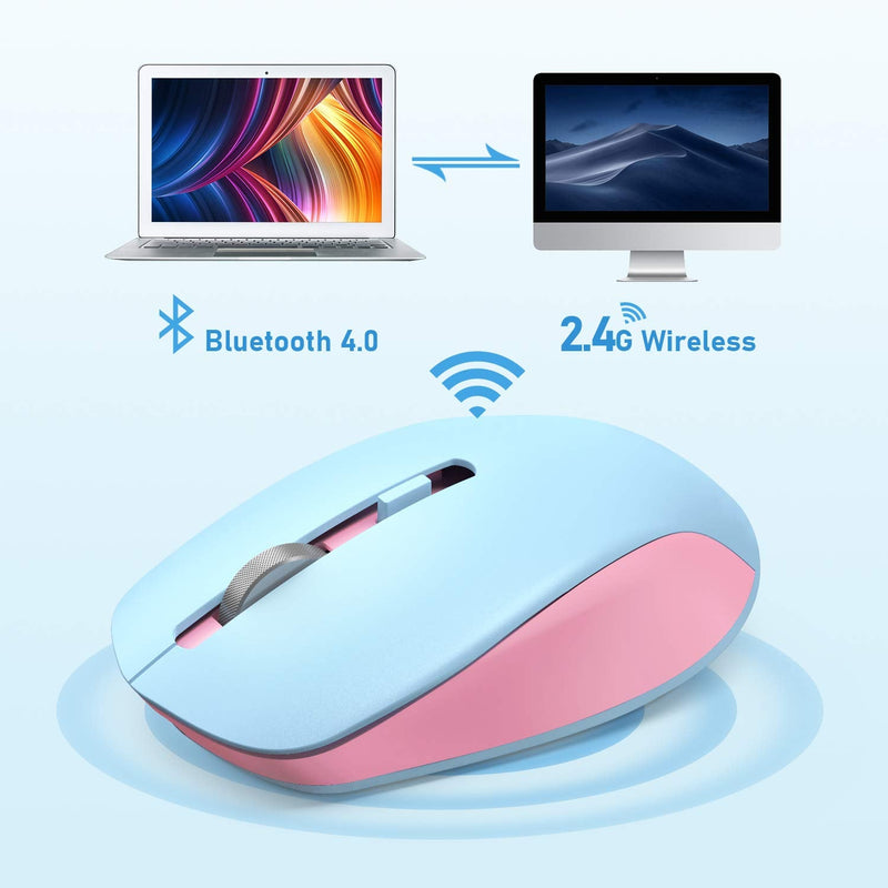 [Australia - AusPower] - Wireless Bluetooth Mouse, seenda 2.4G + Bluetooth 4.0 Wireless Mouse with 3 Adjustable DPI Levels for Windows and Mac Computers,iPad,Chromebook, Pink and Blue 