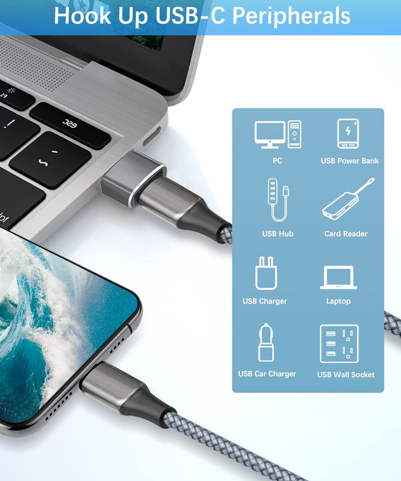 [Australia - AusPower] - Basesailor USB to USB C Adapter with C Male to 3.0 Female Charger 4P,Thunderbolt 4 OTG Converter for MacBook,iWatch 8 7,iPhone 14 13 12 Plus Pro Max Mini,Samsung Galaxy S23 S22 S21,iPad Air,AirPods Gray 
