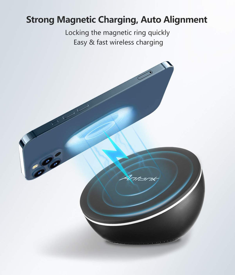 [Australia - AusPower] - Antank Magnetic Wireless Charger Compatible with iPhone 12/12 mini/12 Pro/12 Pro Max, Qi-Certified Fast Wireless Charger Charging Stand for iPhone 13 Series, USB C & USB A Port, No AC Adapter, Black 