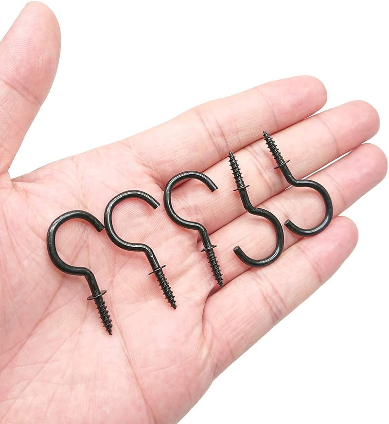 [Australia - AusPower] - Goiio 100pcs 1inch Ceiling Hooks, Black Zinc Plated Metal Screw-in Cup Hooks 