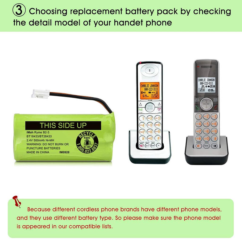 [Australia - AusPower] - iMah BT18433/BT28433 2.4V 500mAh Ni-MH Cordless Phone Battery Pack, Also Compatible with VTech AT&T Telephone Batteries BT184342/BT284342 BT8300 BT1011 BT1018 BT1022 BT1031 2SN-AAA55H-S-J1, Pack of 4 