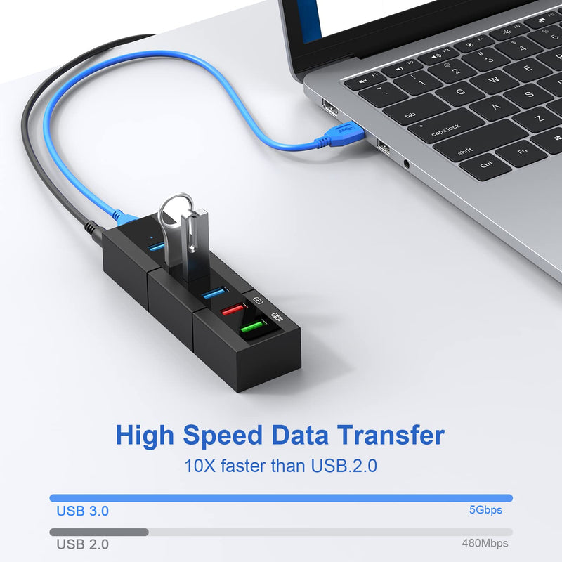 [Australia - AusPower] - Powered USB 3.0 Hub, RAOYI 6 Ports High Speed USB 3.0 Hub Splitter with 24W Power Adapter, 3.3ft Cable and Smart Fast Charger USB Hub for Laptop, PC, Mac, Mobile HDD, Mulitple Devices (Black) 6-Port 24W Black 