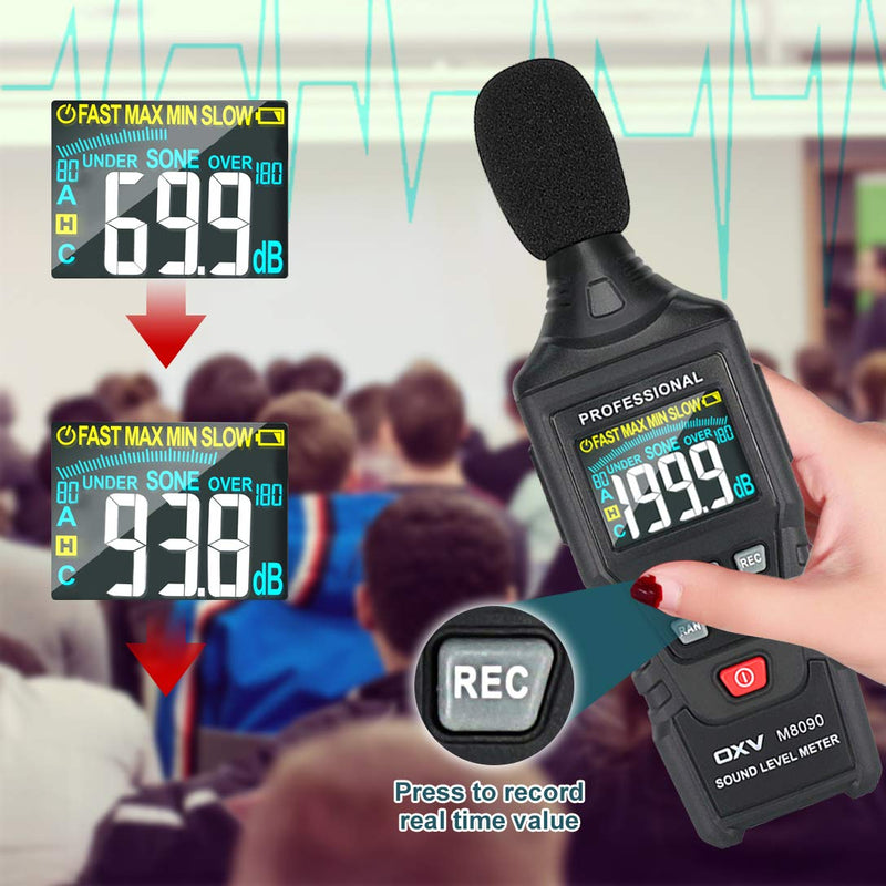 [Australia - AusPower] - OXV Decibel Meter/Sound Pressure Level SPL Reader, Handheld Digital Measure Gauge, Measurement Range 30-130 dB(A Weighted), Accuracy 1.5dB, MAX/MIN and Data Hold Function 