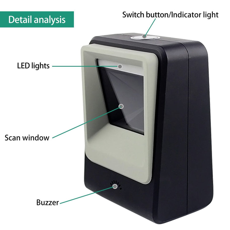 [Australia - AusPower] - TEEMI Handsfree 1D 2D Barcode Scanner, QR Omnidirectional Desktop USB Wired Virtual COM Port Automatic Bar Code Imager, Capture Screen barcodes, TMSL-60 Black 