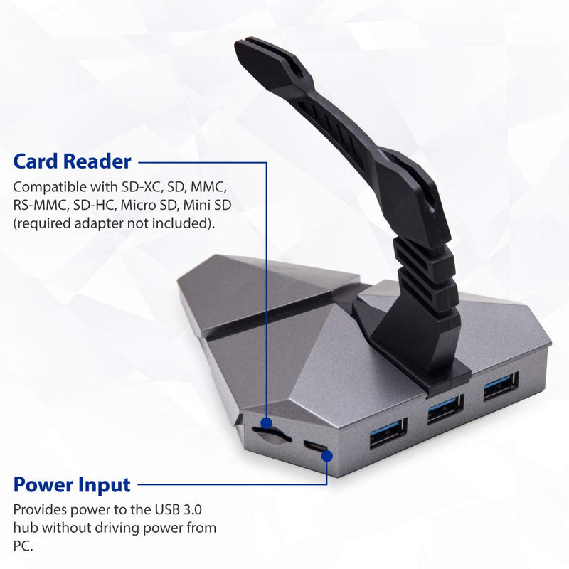 [Australia - AusPower] - LOKI Gaming Mouse Bungee Stand - RGB LED Lights - 4 Port USB 3.0 Hub with Active Power - Micro SD Card Reader Slot - PC; Mac; Linux 