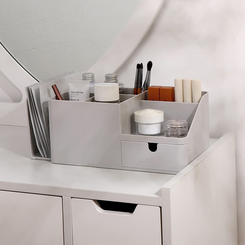 [Australia - AusPower] - Shoccolt Desk Organizer with Bookshelf White Desktop Organizers and Accessories Bookends Multifunctional Office Stationary Organizer with Drawer Plastic Makeup Storage Box (Small, Grey) Small Size 