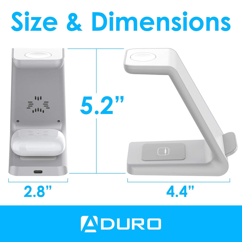 [Australia - AusPower] - Aduro PowerUp Trinity Pro 3 in 1 Wireless Charging Station for Apple Products Qi Fast Charging Dock for iWatch, Apple Airpods/Airpod Pro, iPhone 12/12 Pro/SE/11/11 Pro Max/XR/XS Max/XS/X/8/8P White 
