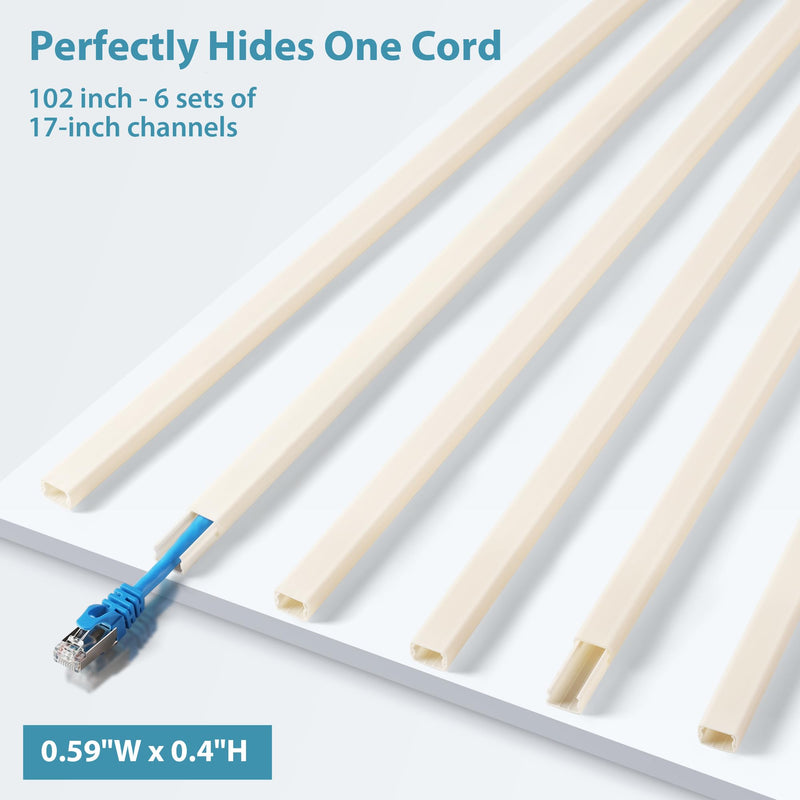 [Australia - AusPower] - 102in Cord Hider, Cable Hider for One Cord, Paintable Wire Covers for Cords Wall, PVC Wire Hider, Single Cable Raceway for A Thick Extension Cord, Wall Cord Concealer, 6xL17in W0.59 H0.4in, Beige Small - 102 in 